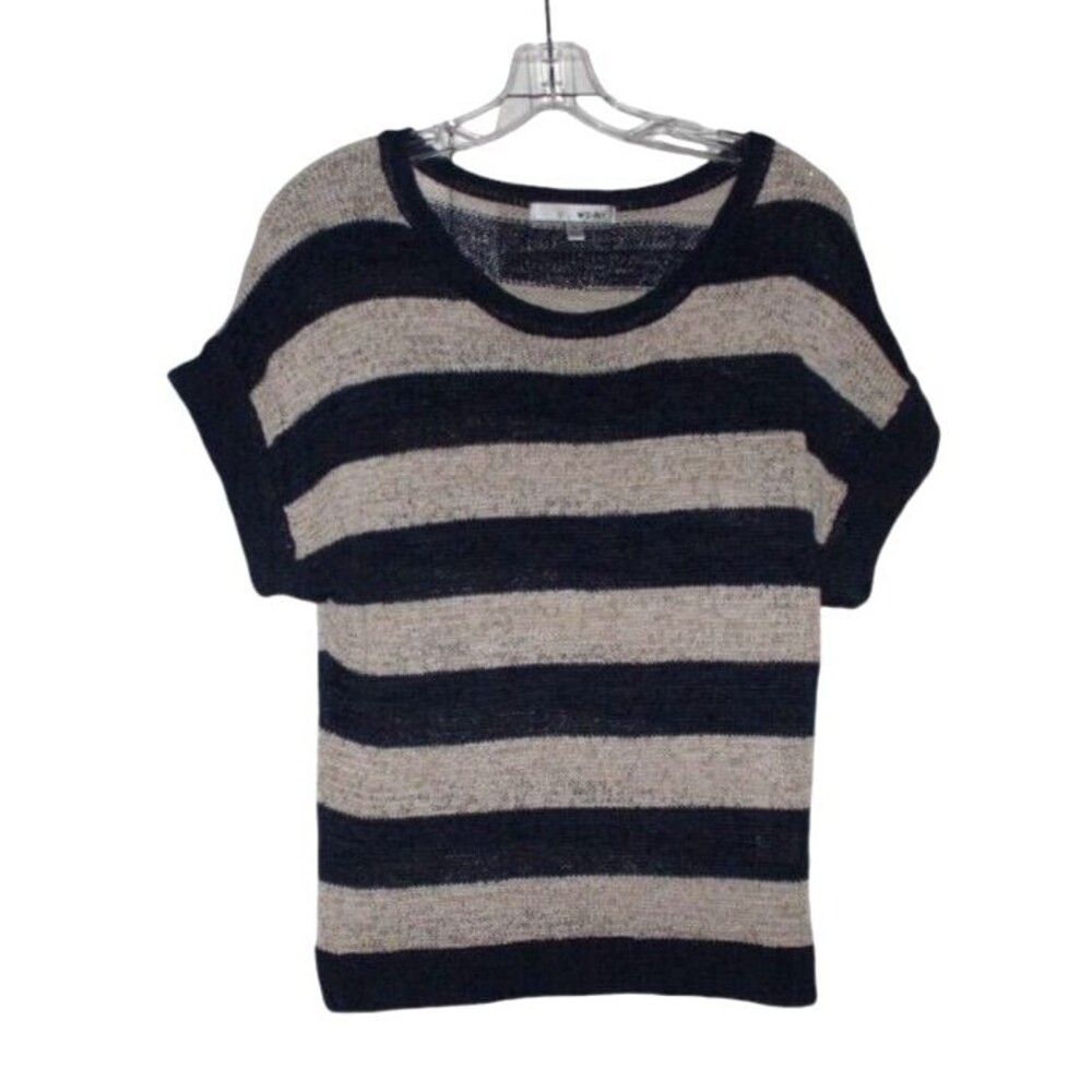 WD-NY Women's Short-Sleeved Knit Top/Sweater Size M Blue and Beige